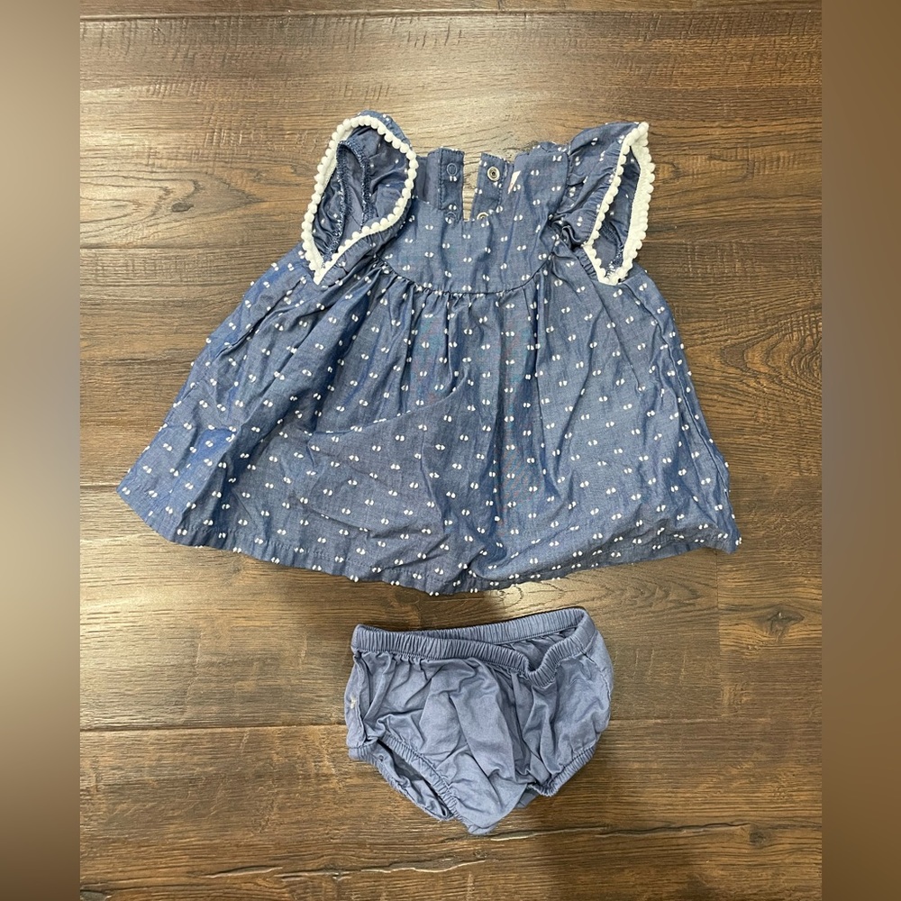 Cat & Jack Baby Girl Denim Shirt Sleeve Dress with White Stitching